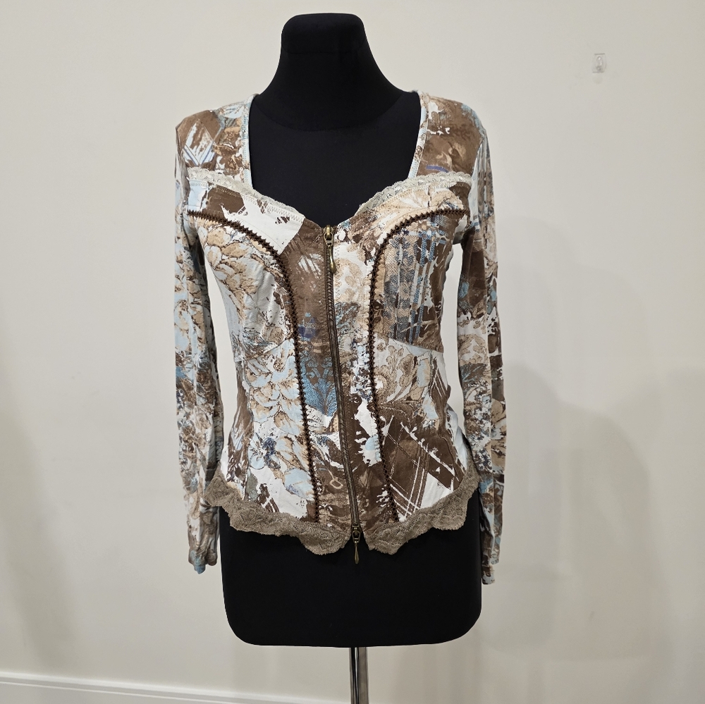 Biba Floral detail corset style top with crochet inserts Fits M